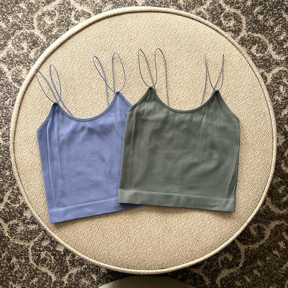 Dynamite 2 piece bundle ribbed bungee strap tank tops blue and sage